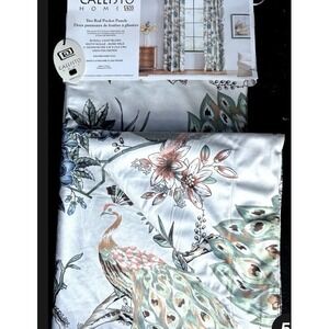 Callisto Home Peacock Bird Floral Curtains 38"x 96 Pair of Window Panels Drape